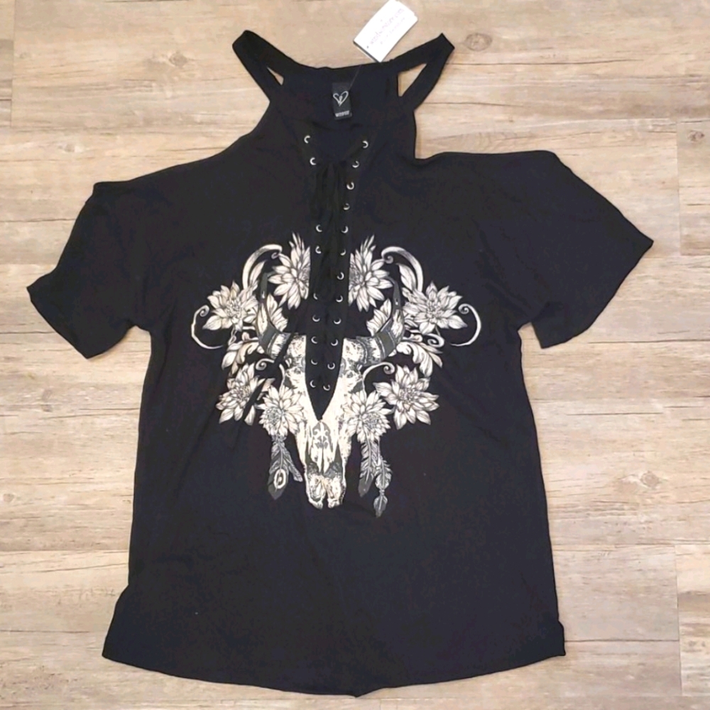 Windsor Steer Skull Cold Shoulder Tee